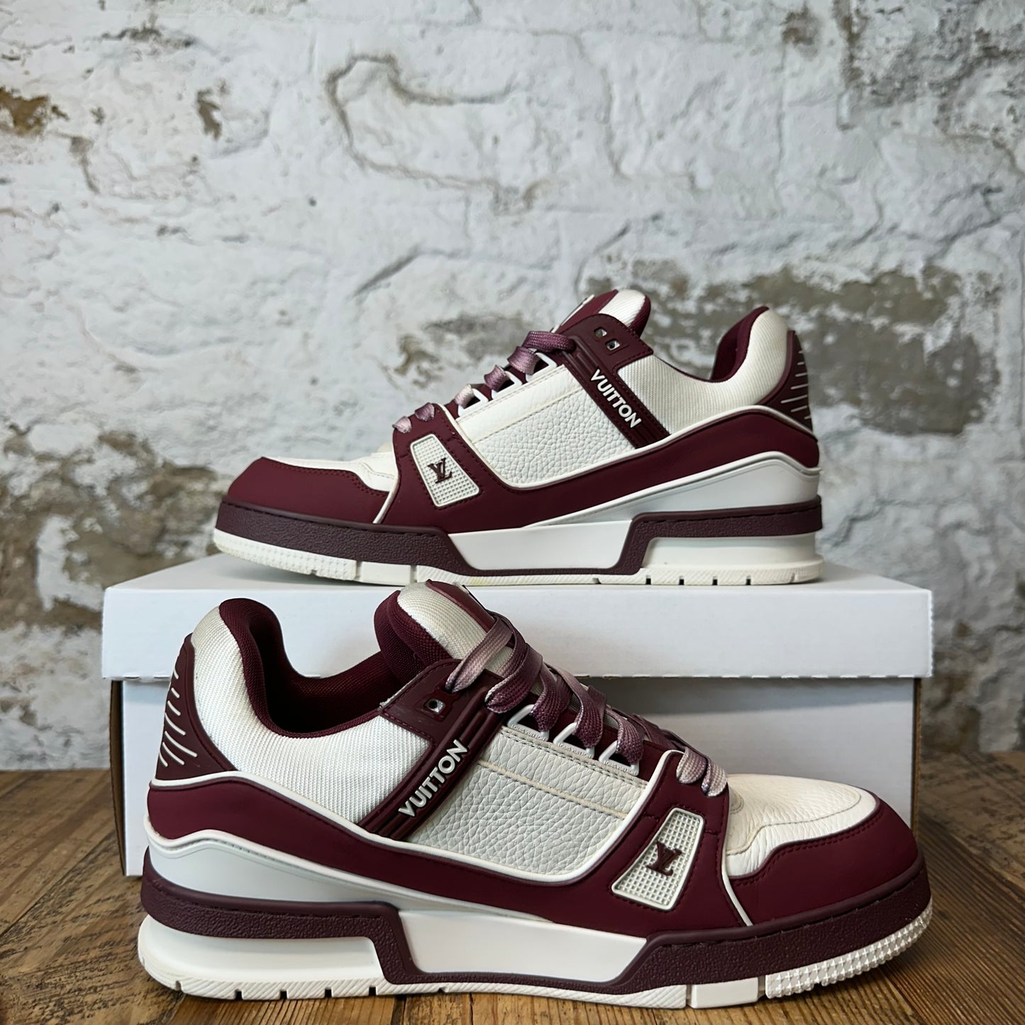 Louis Vuitton Burgundy White Trainer Sneaker Sz 9 (7.5LV)