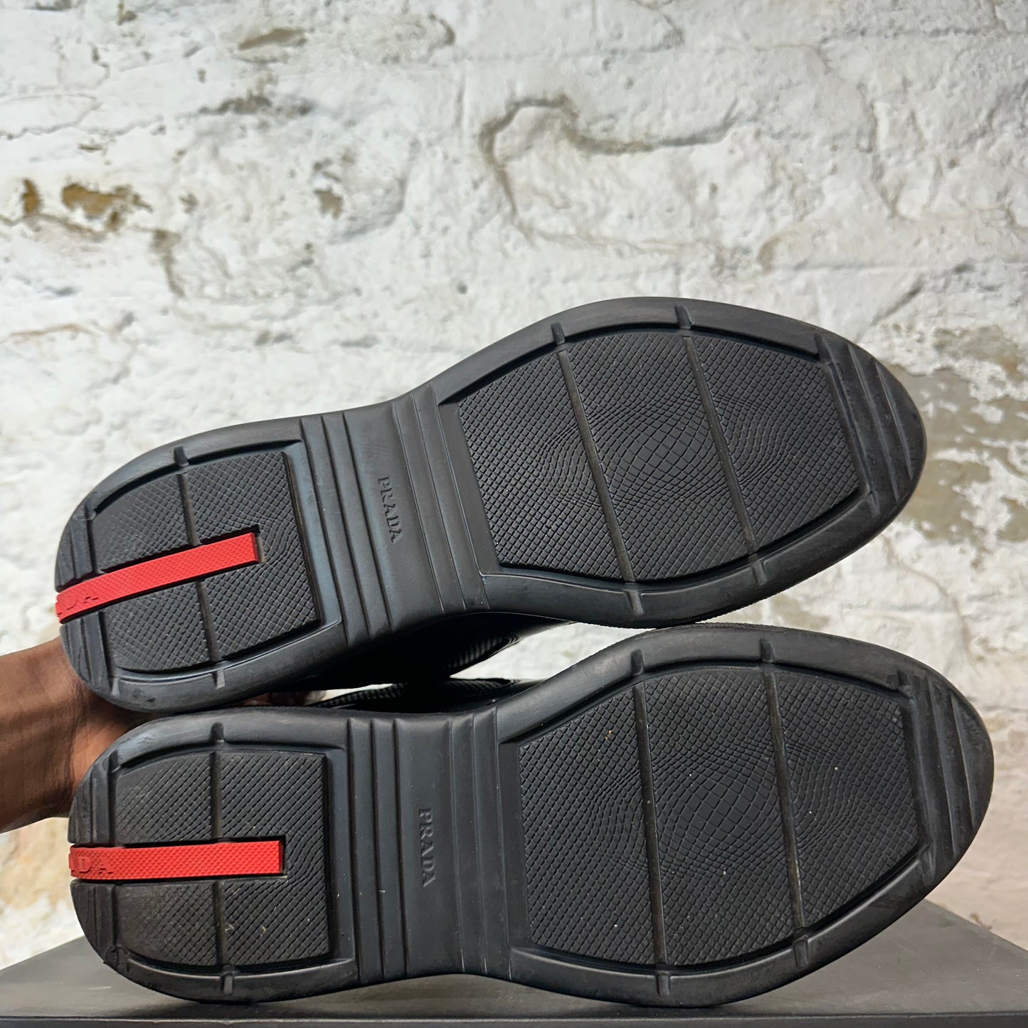 Prada Americas Cup Triple Black Leather Sneaker Sz 9.5