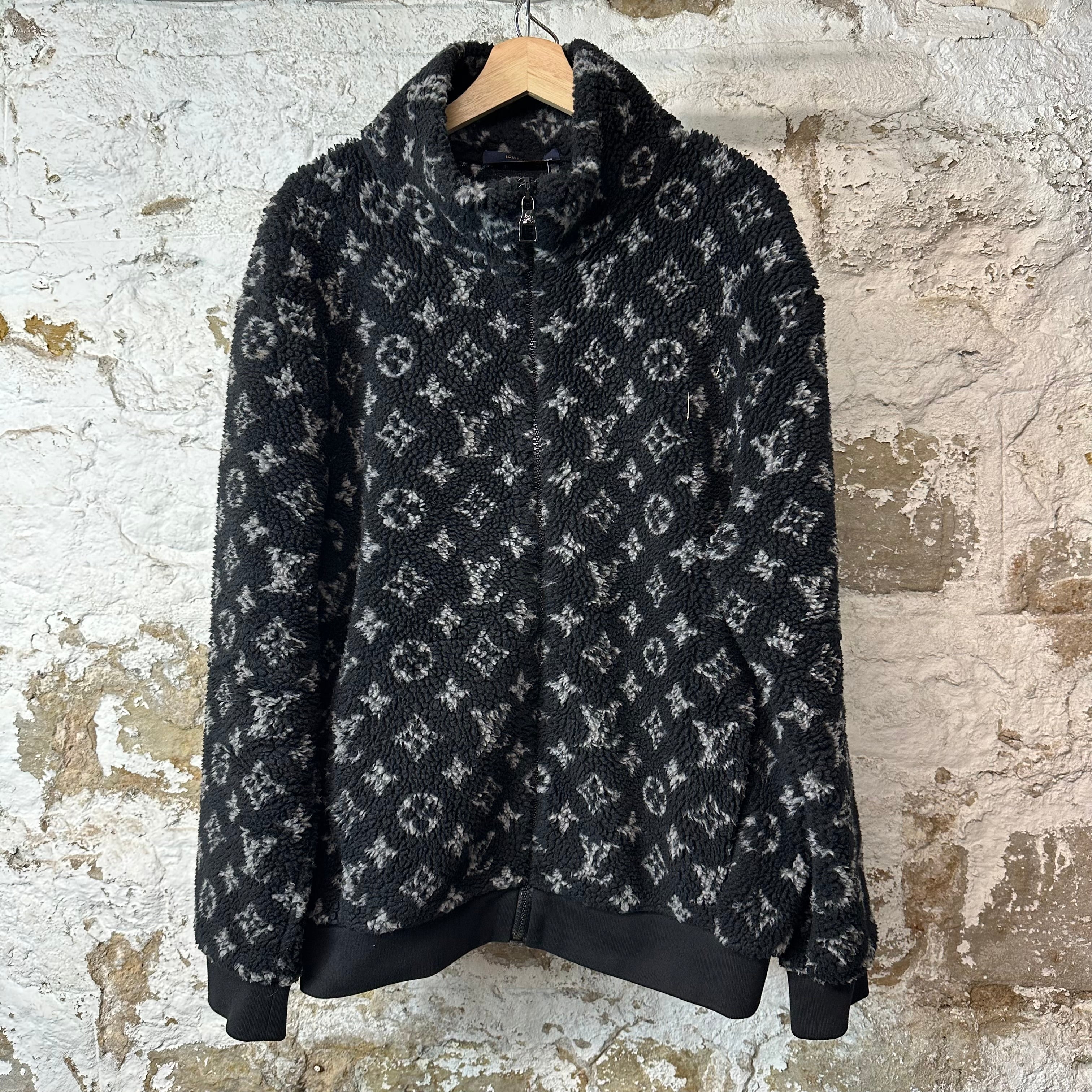 Louis Vuitton White Monogram Black Fleece Jacket Sz XXL