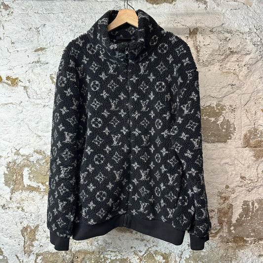 Louis Vuitton White Monogram Black Fleece Jacket Sz XXL