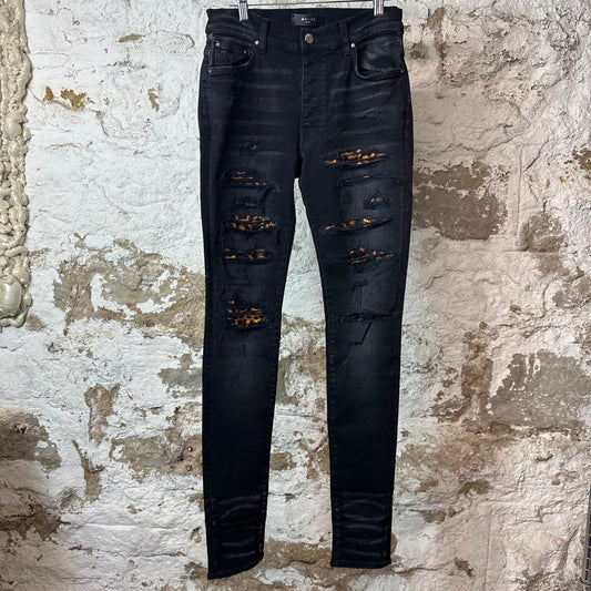 Amiri Cheetah Print Thrasher Black Denim Jeans Sz 30