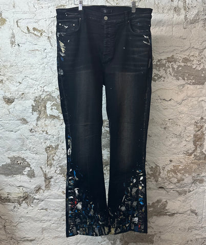 Amiri Paint Splatter Black Flare Jean Sz 36