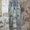 Amiri MX1 Black Leather Washed Blue Denim Jeans Sz 36