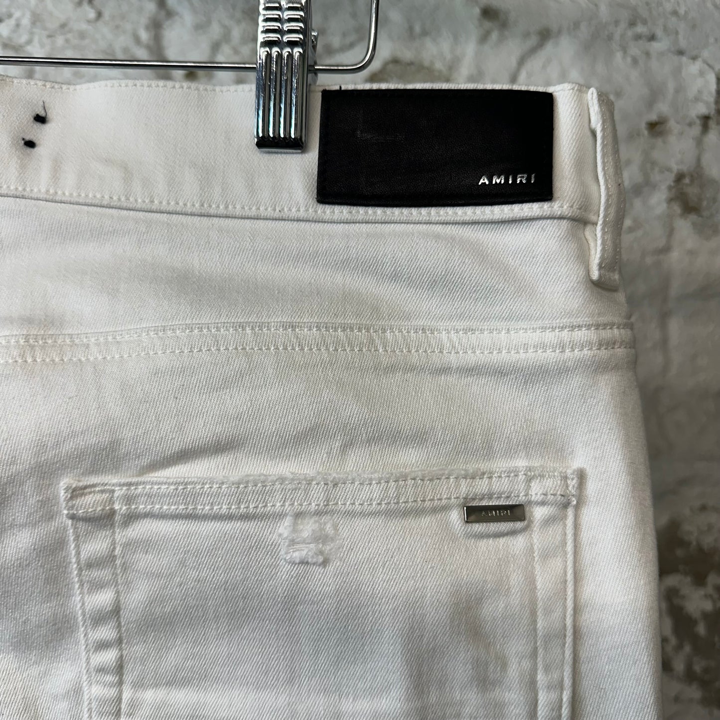 Amiri MX1 White Leather White Denim Jeans Sz 36
