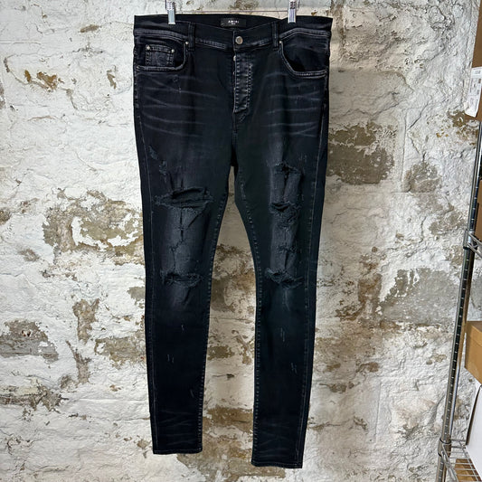 Amiri Distressed Faded Black Denim Jeans Sz 38