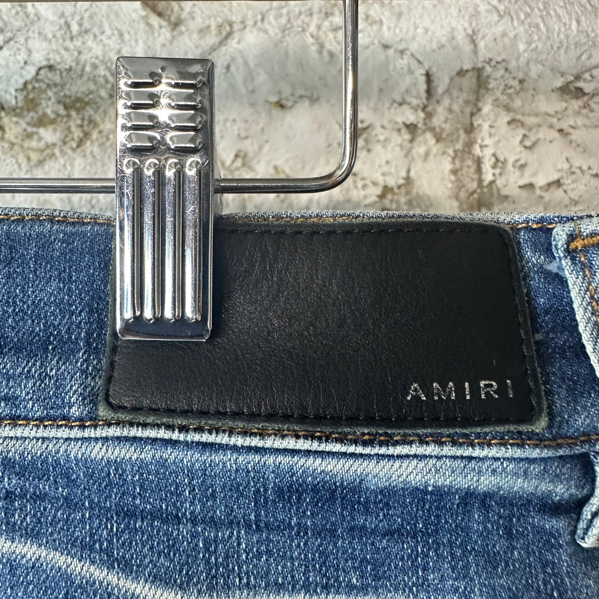 Amiri Stagger Logo Blue Denim Jeans Sz 34