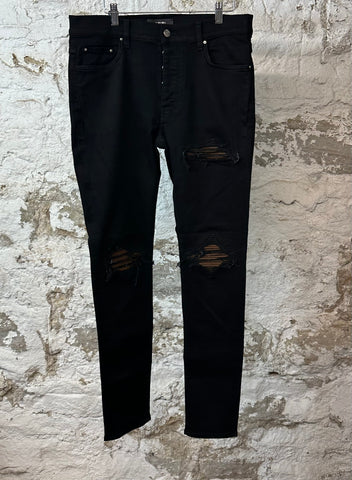 Amiri MX1 Brown Suede Black Denim Jeans Sz 34