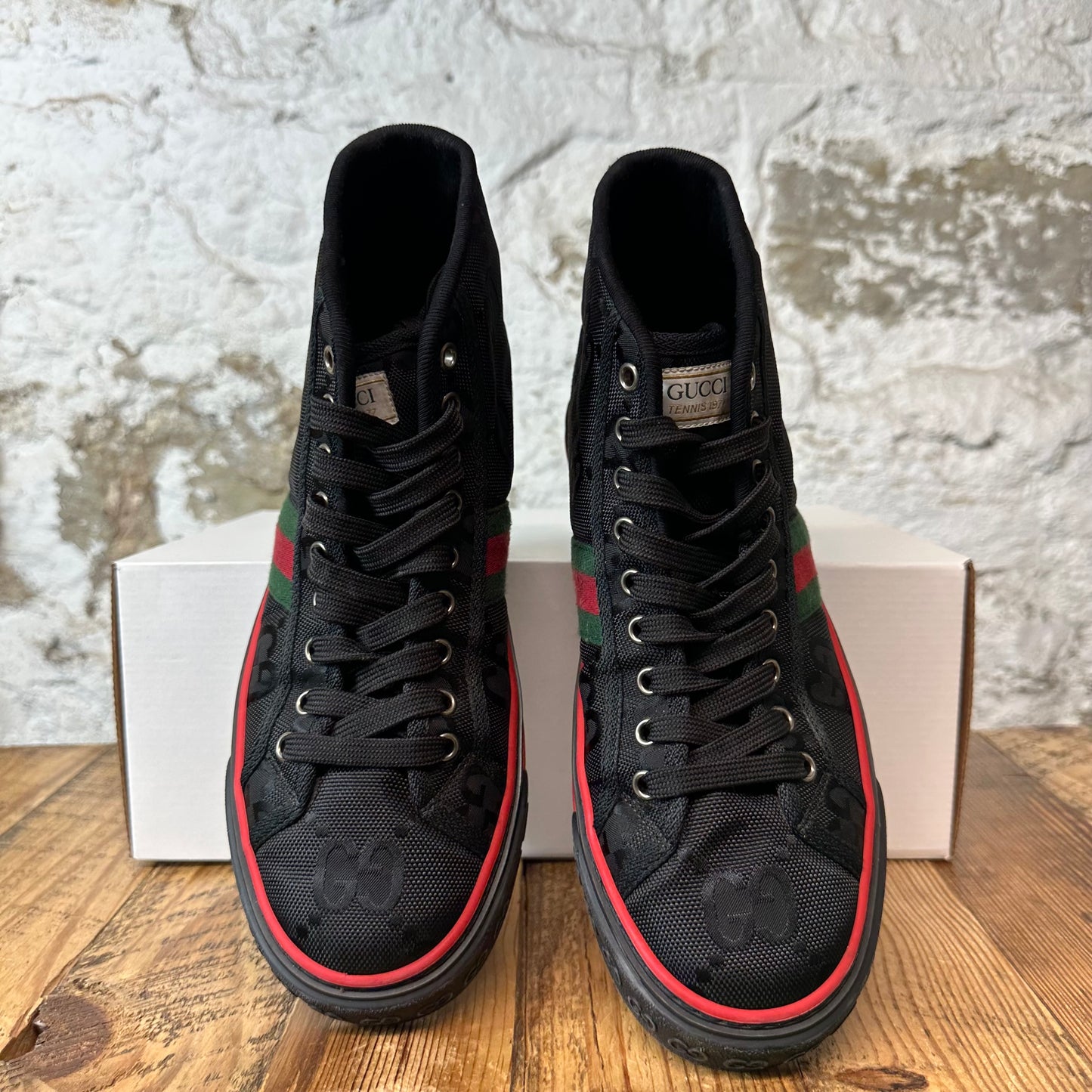 Gucci High Tennis 1977 Black GG Monogram Sneaker Sz 6.5