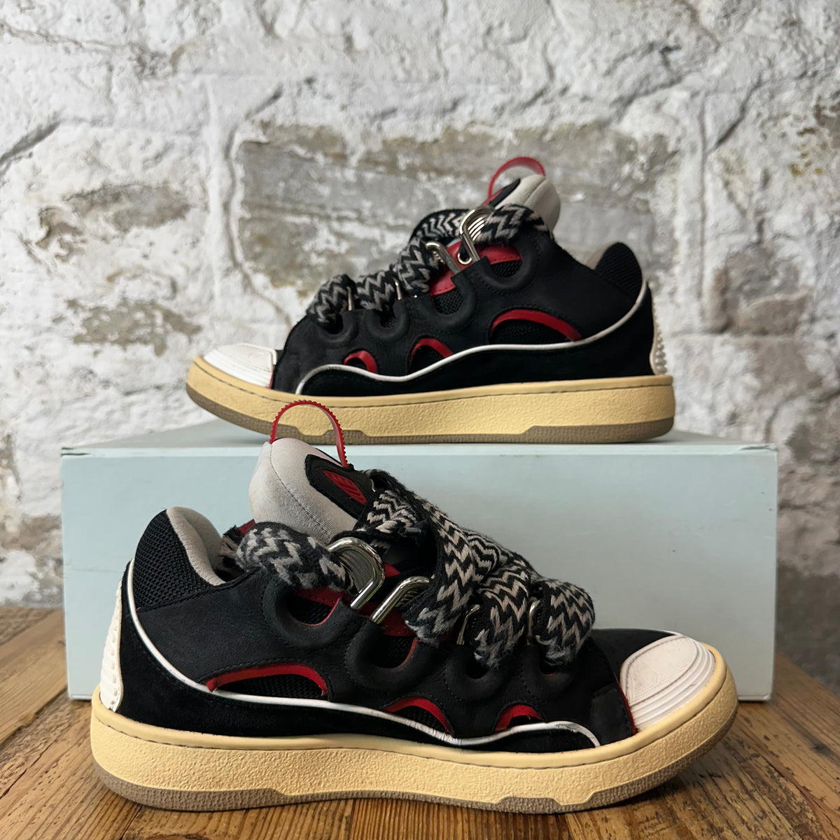 Lanvin Curb Black Red White Sneaker Sz 7 (40)