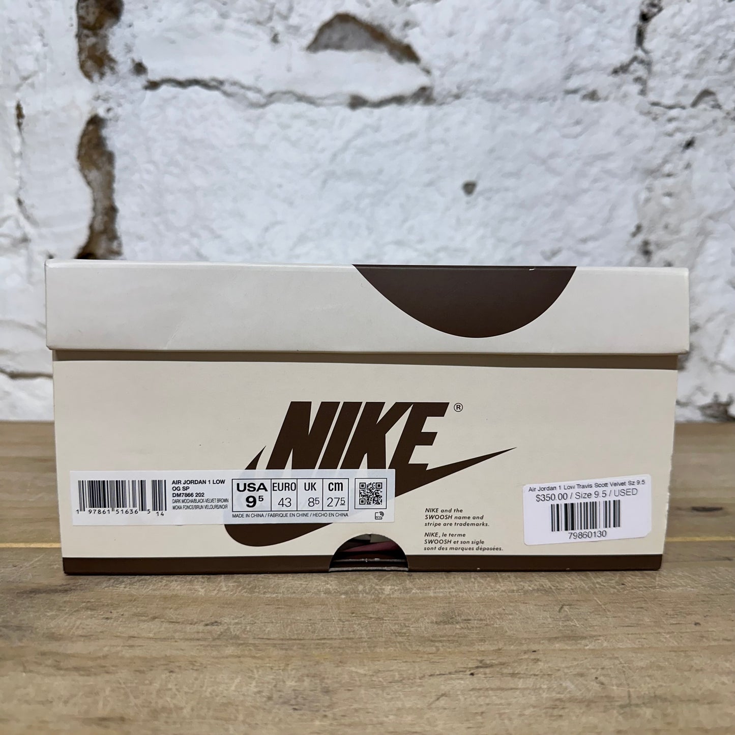 Air Jordan 1 Low Travis Scott Velvet Brown Sz 9.5