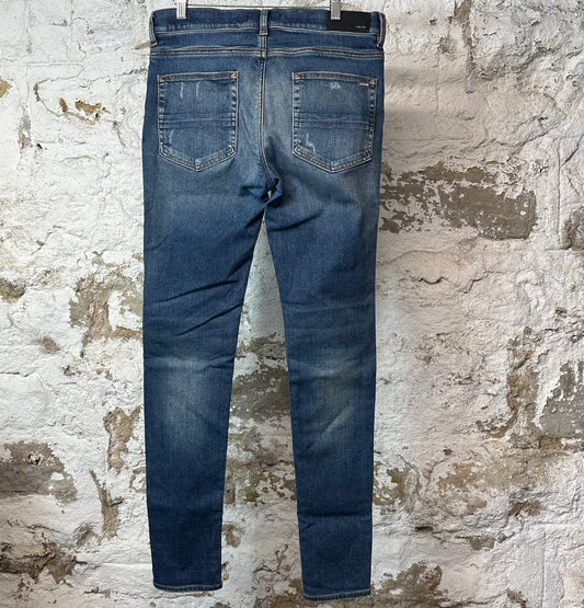Amiri MX1 Orange Suede Dark Blue Denim Jeans Sz 33