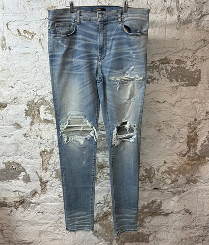 Amiri MX1 Washed Denim Patch Blue Denim Jeans Sz 38