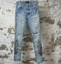 Amiri Brown Black Paisley Flames Blue Denim Jeans Sz 30