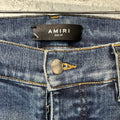 Amiri MX1 Orange Suede Dark Blue Denim Jeans Sz 33
