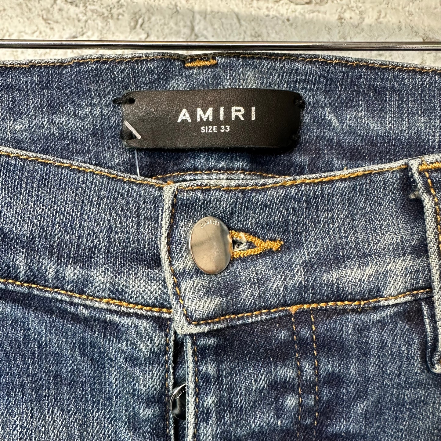 Amiri MX1 Orange Suede Dark Blue Denim Jeans Sz 33