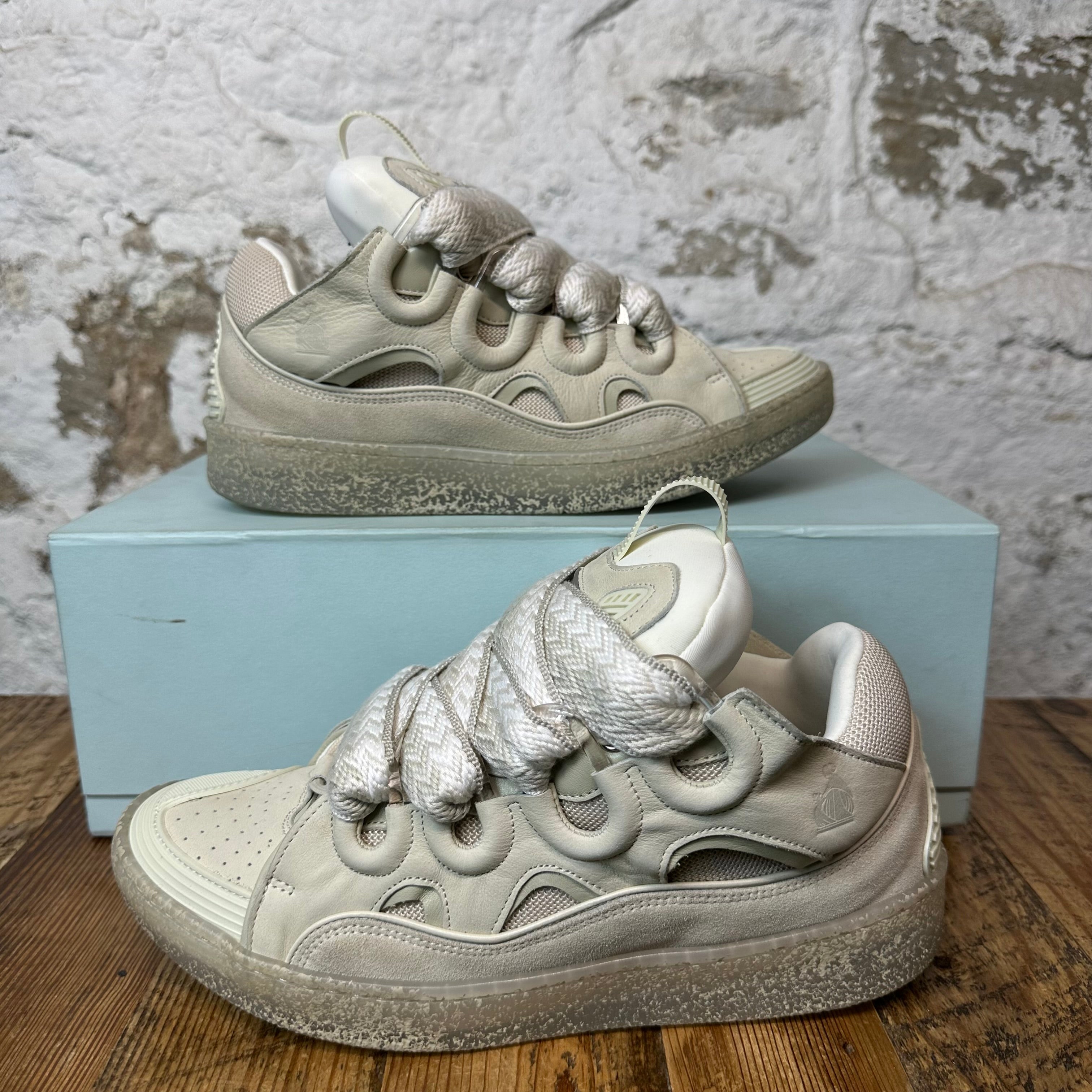 Lanvin Curb White Gray Lace Beige Sneaker Sz 8 (41)