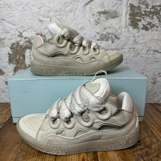 Lanvin Curb White Gray Lace Beige Sneaker Sz 8 (41)