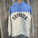 Supreme Split Spellout White Blue Hoodie Sz S