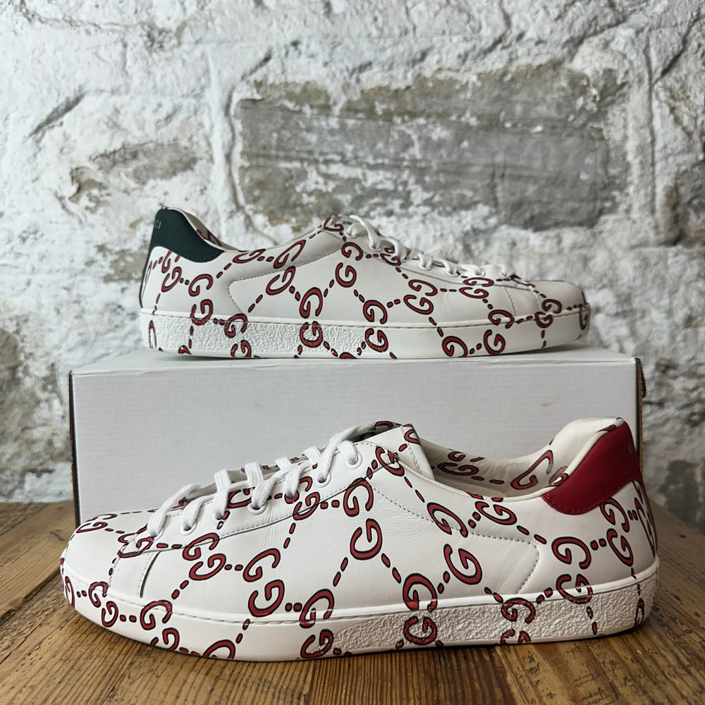 Gucci Red GG Monogram White Ace Sneaker Sz 12.5