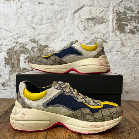 Gucci Rython Navy Yellow White Sneaker Sz 9.5