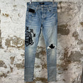 Amiri Embroidered Reaper Logo Blue Denim Jeans Sz 29