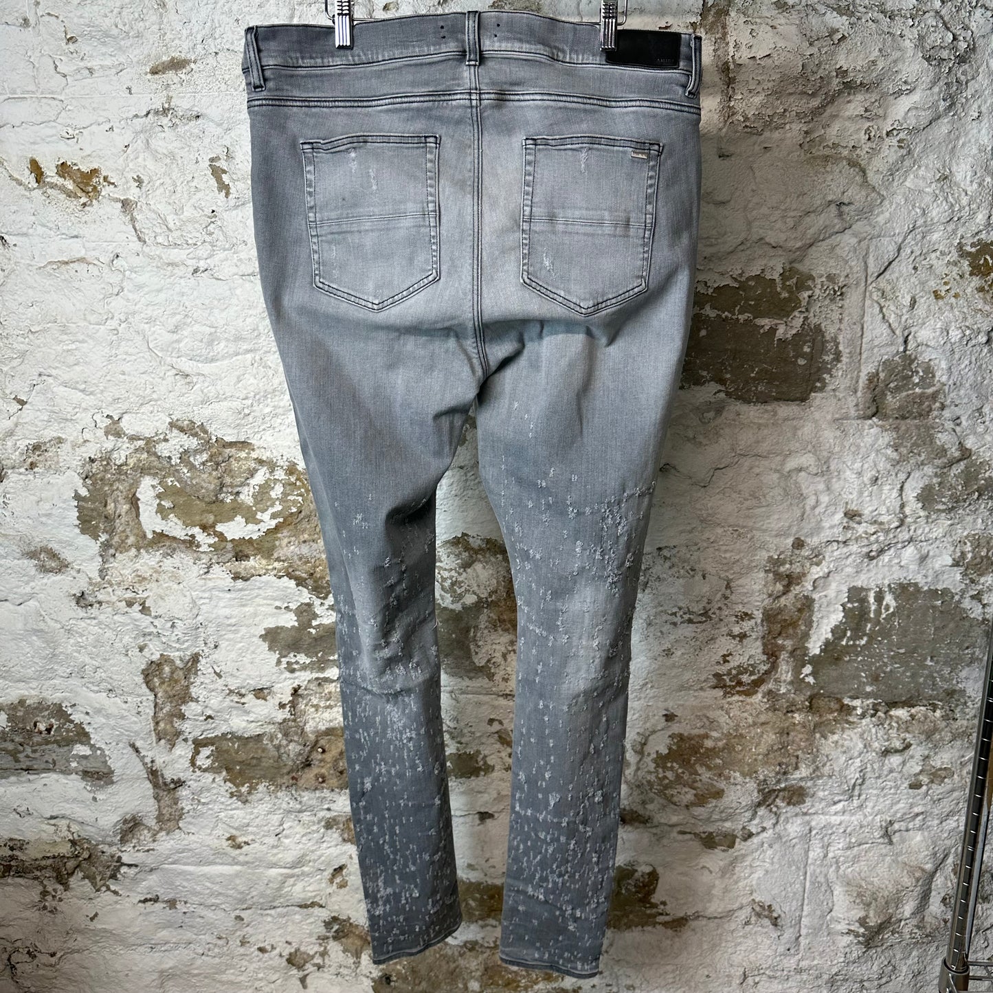 Amiri Knee Rip Grey Shotgun Denim Jeans Sz 40