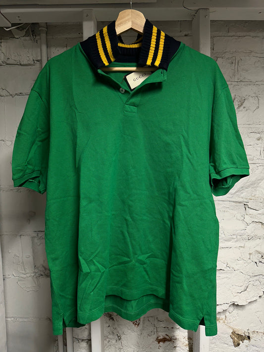 Gucci Navy Yellow Collar Green Polo Sz XXXL (Fits XL)