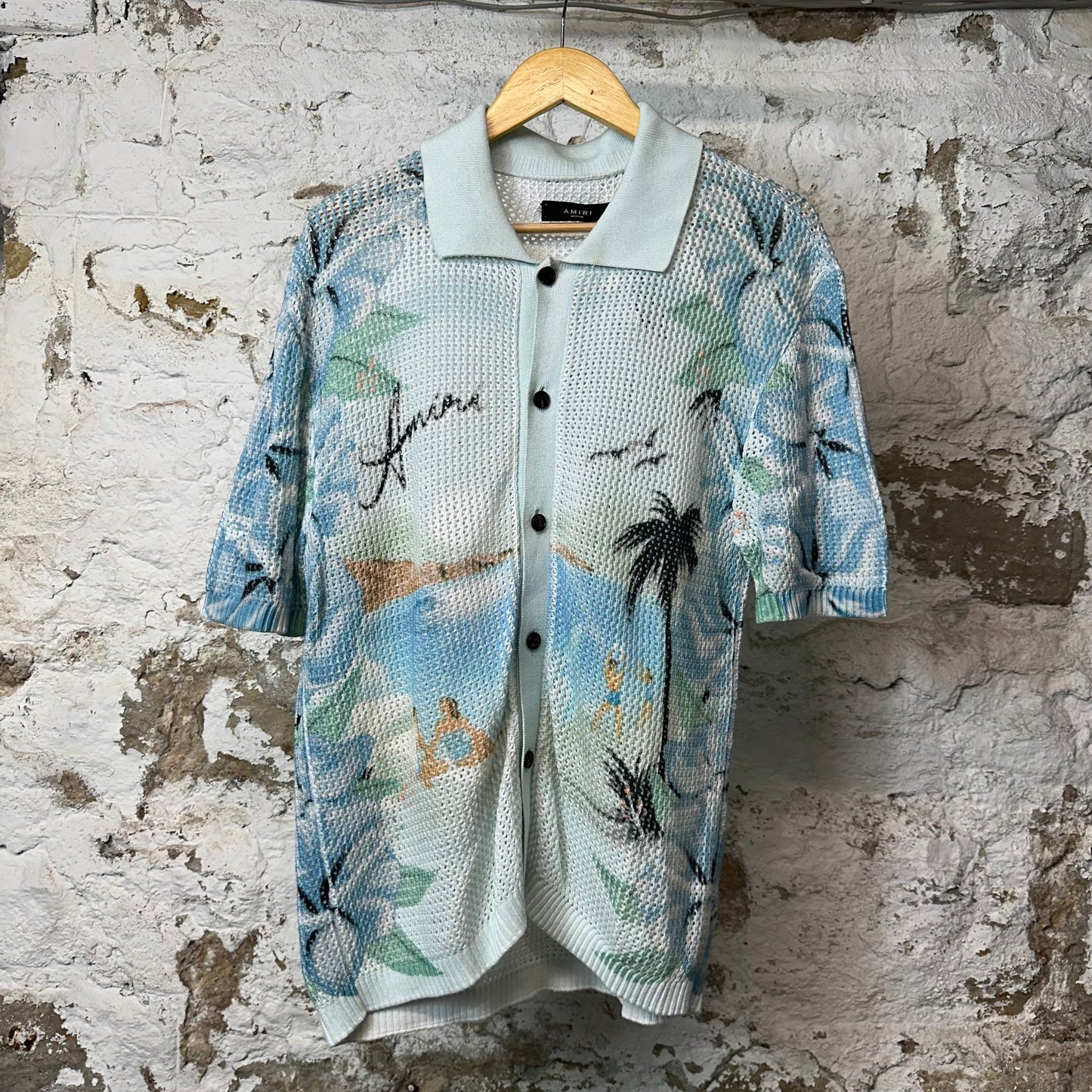 Amiri Resort Club Crotchet Button Up Shirt Cerulean Sz M