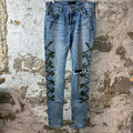 Amiri Green Camo Bones Blue Denim Jeans Sz 33