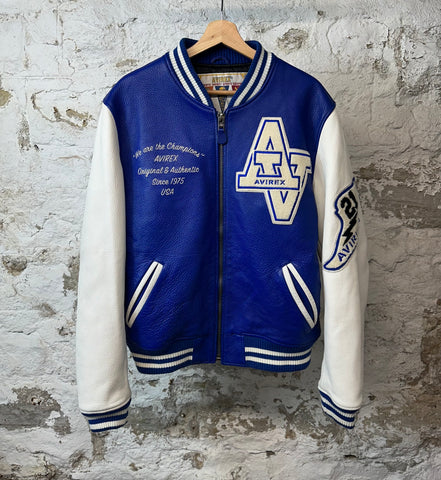 Avirex Blue White Champions Leather Jacket Sz L