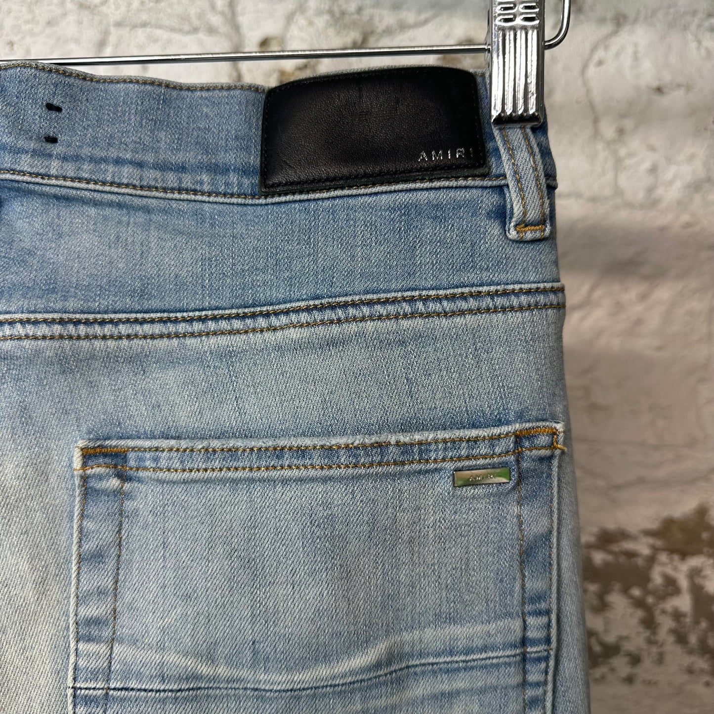 Amiri MX1 Cream Suede Blue Denim Jeans Sz 31