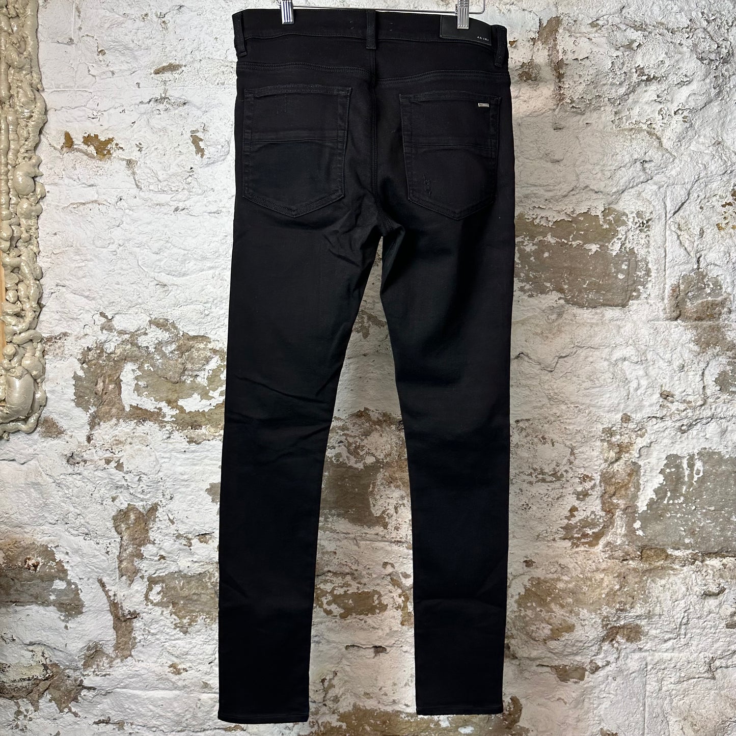 Amiri MX1 Black Leather Black Denim Jeans Sz 32