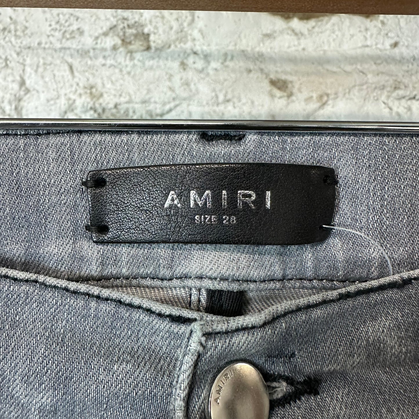 Amiri MX1 Pink Suede Grey Denim Jeans Sz 28