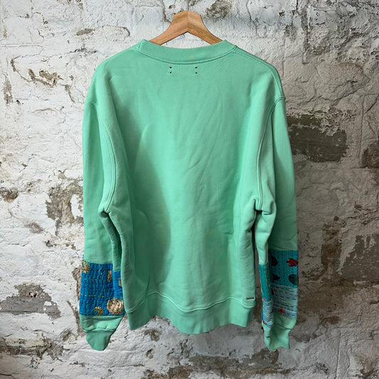 Amiri Quilted Sleeve Patch Crewneck Cyan Green Sz M