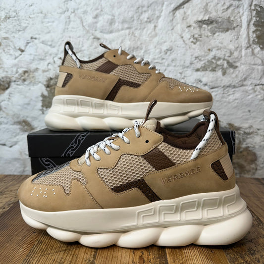 Versace Chain Reaction Tan Brown Cream Sneaker Sz 12 (45)