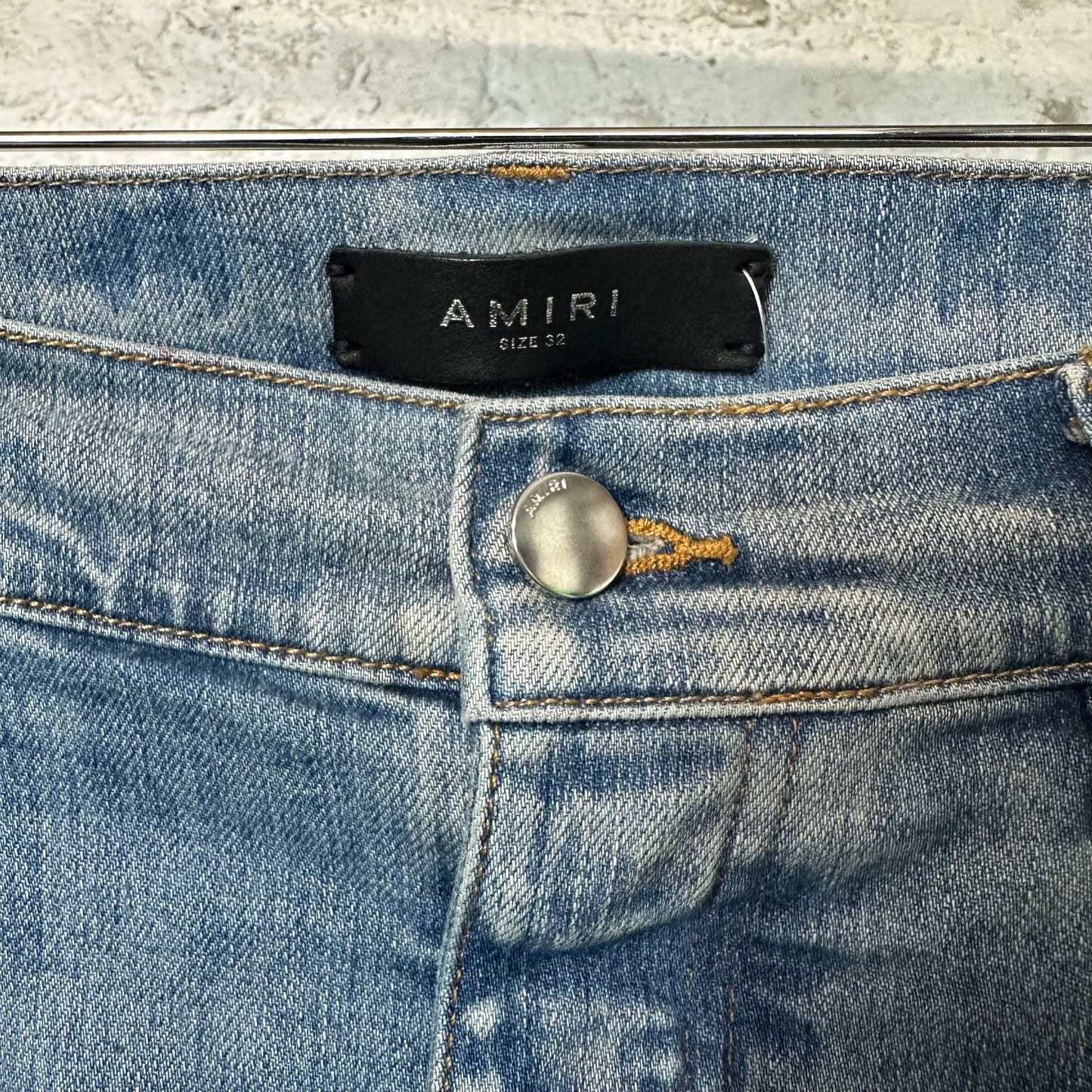 Amiri MX2 Camo Patch Blue Denim Jeans Sz 32
