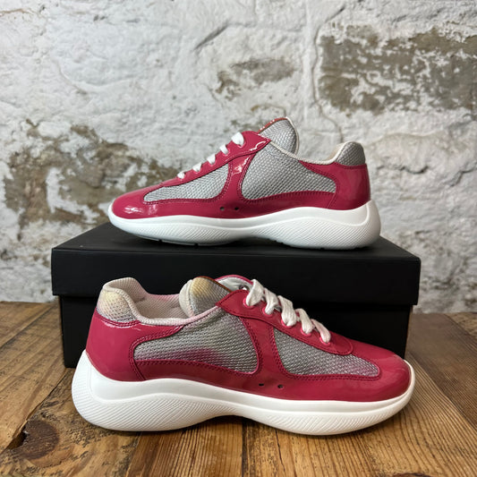 Prada Americas Cup Pink Patent Grey White Sneaker Sz 5 (37)
