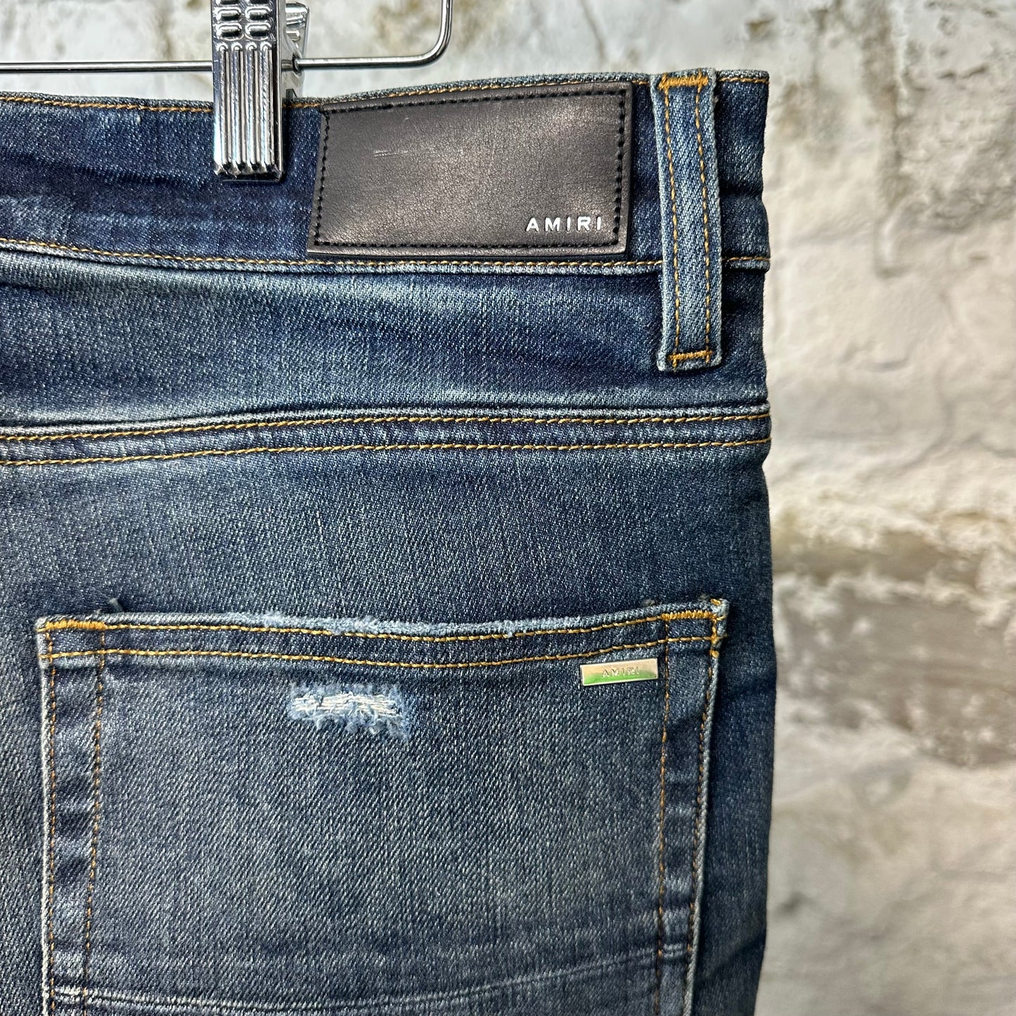 Amiri MX1 Blue Plaid Flannel Dark Blue Denim Jeans Sz 34