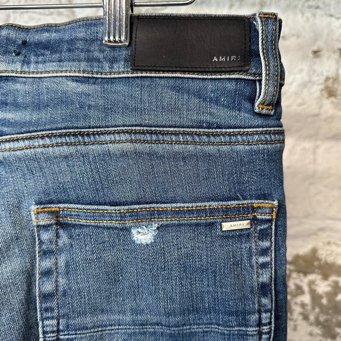 Amiri MX1 Bordeaux Suede Dark Blue Denim Jeans Sz 32