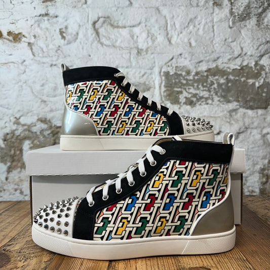 Christian Louboutin High Multicolor Monogram White Spike Sneaker Sz 9 (42)