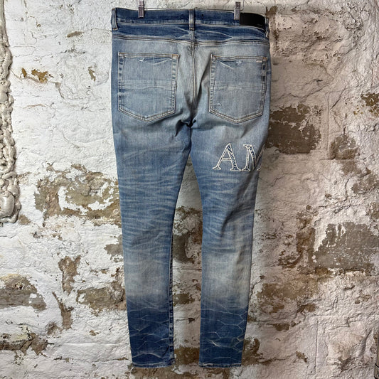 Amiri Blue Paisley Core Logo Blue Denim Jeans Sz 36