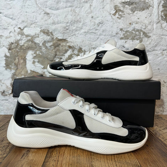 Prada Americas Black Patent Cream White Sneaker Sz 8