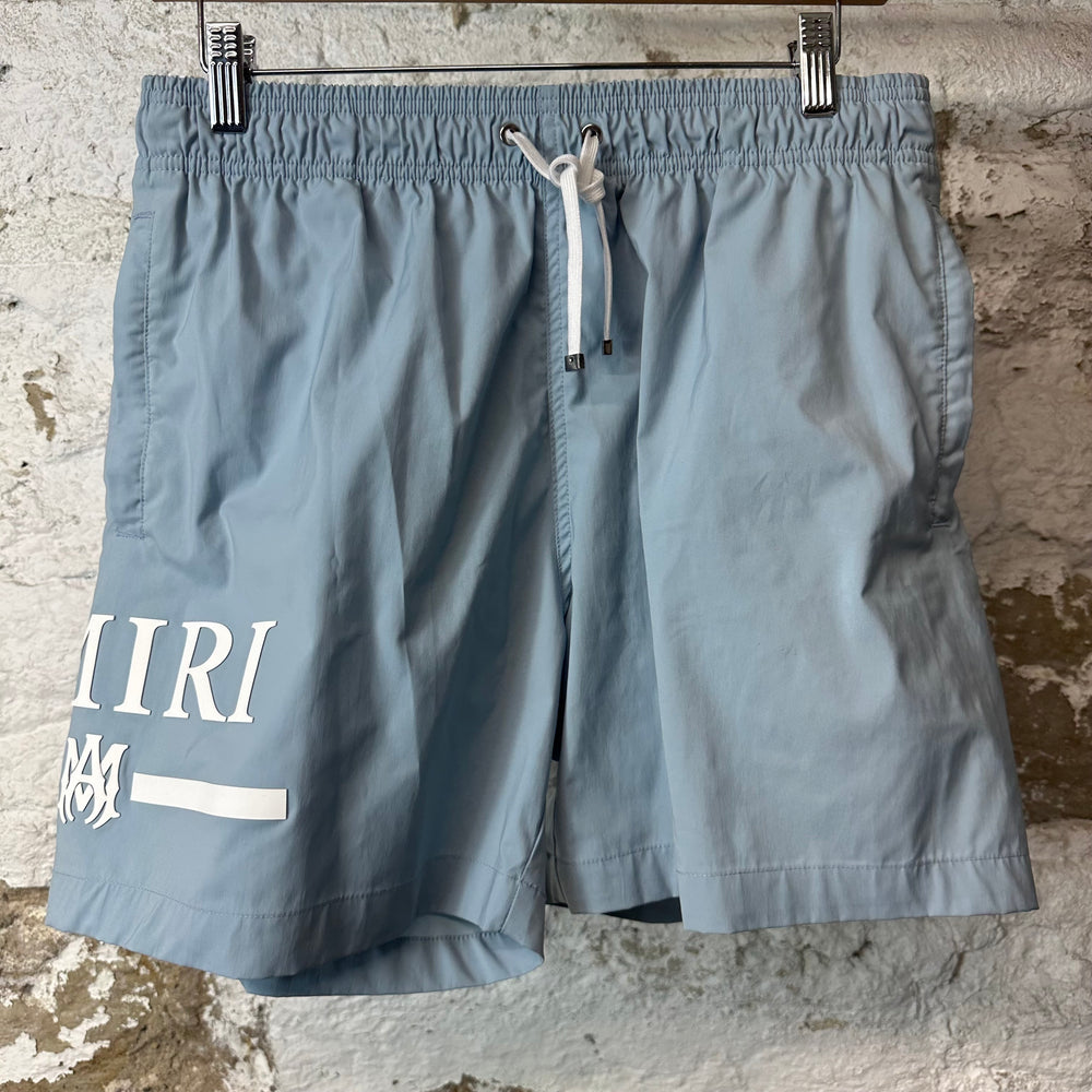 Amiri White Bar Logo Light Blue Trunks Sz M