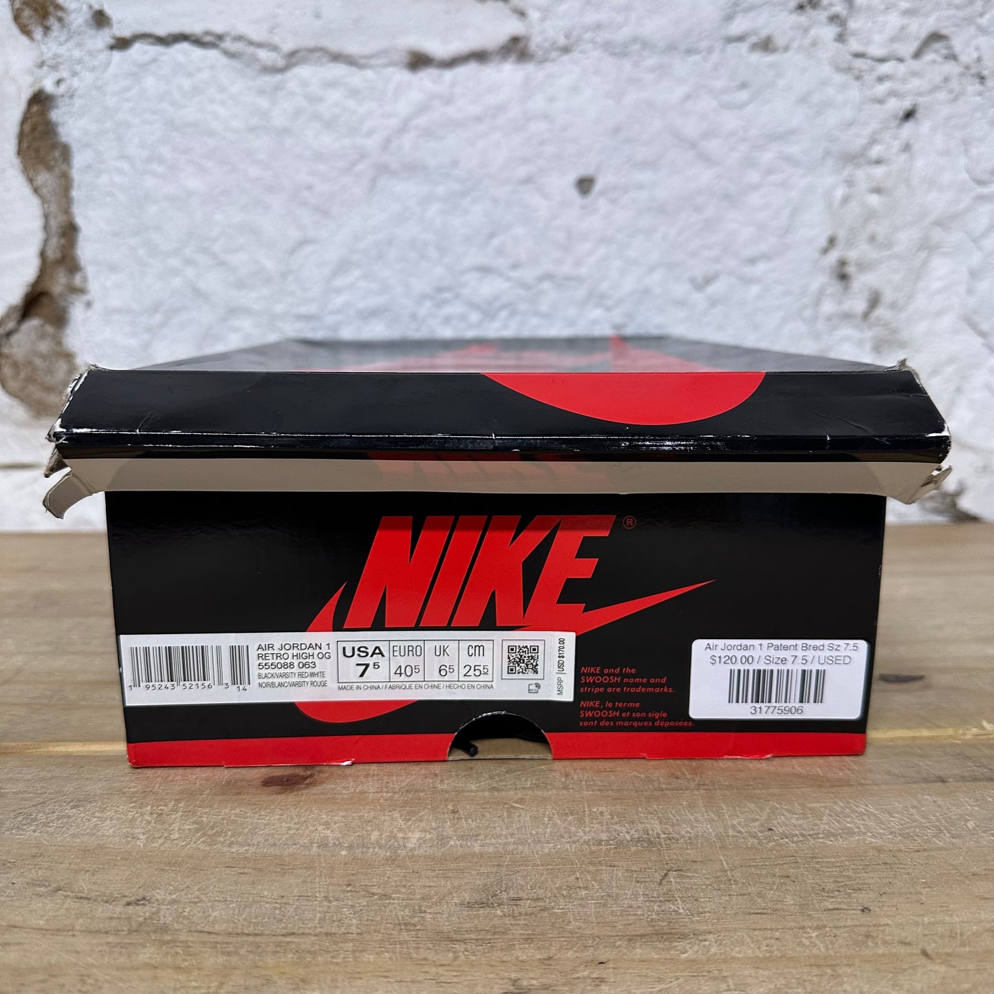 Air Jordan 1 High Patent Bred Sz 7.5