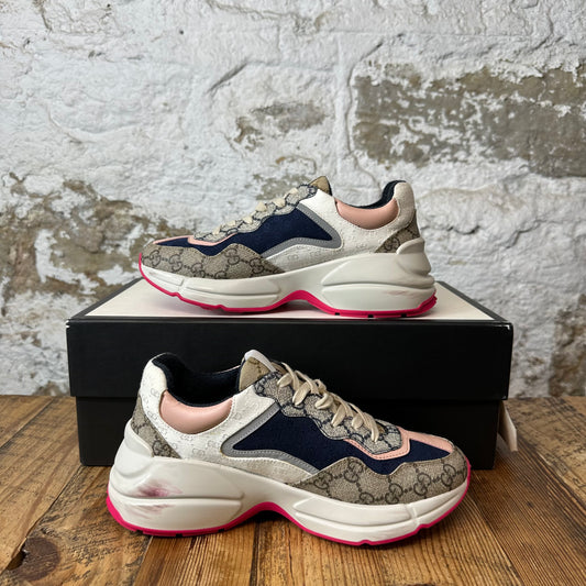 Gucci Rhyton Multicolor GG Monogram Cream Sneaker Sz 5 (37)