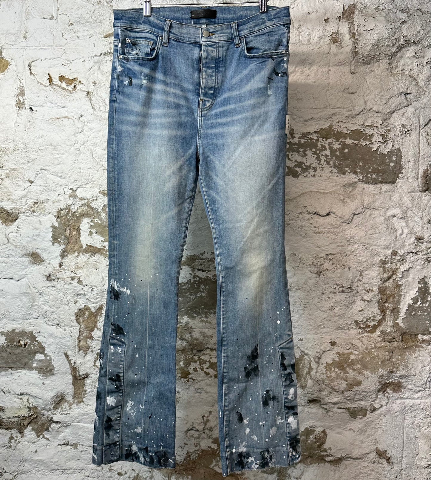 Amiri Paint Splatter Flare Blue Denim Jeans Sz 33