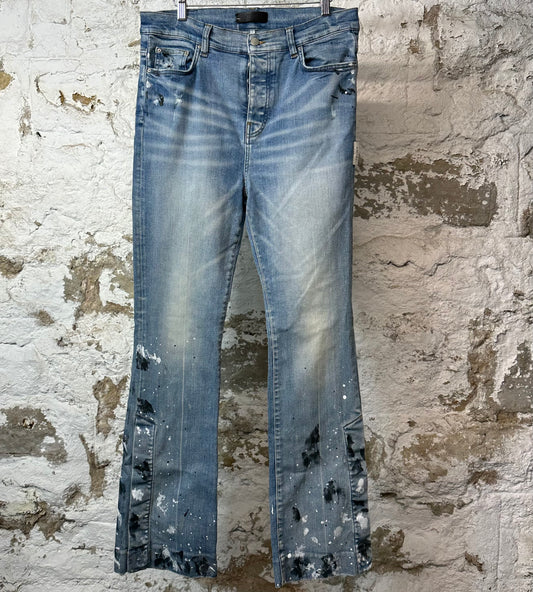 Amiri Paint Splatter Flare Blue Denim Jeans Sz 33