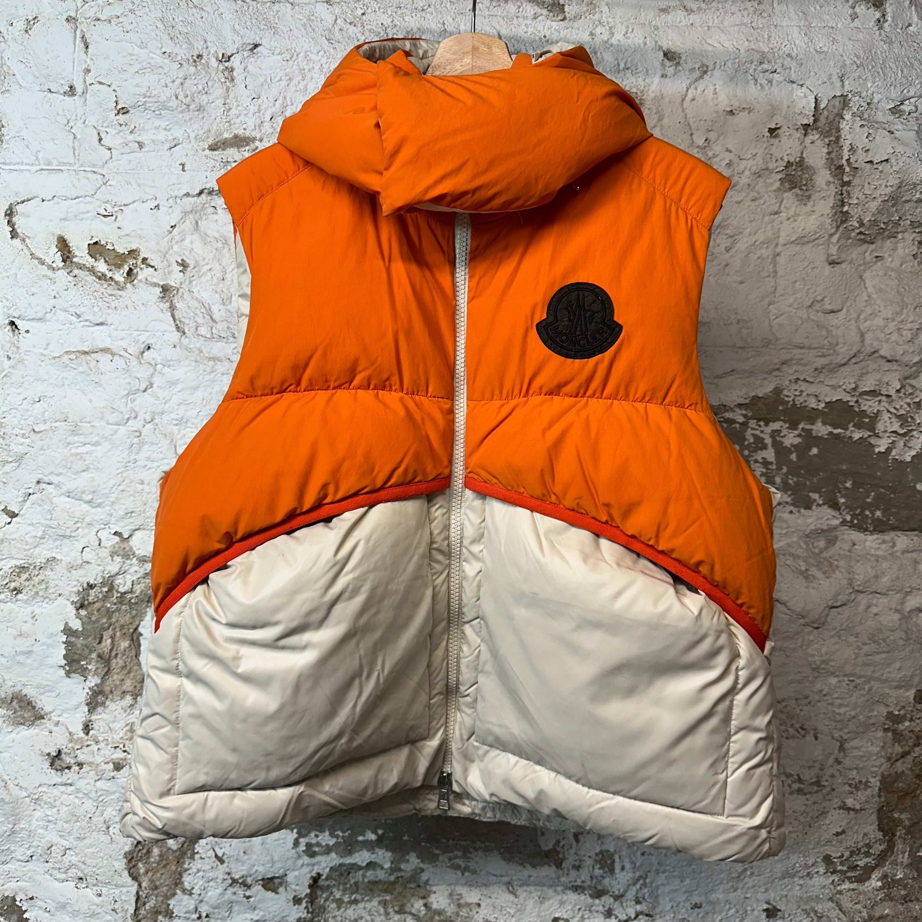 Moncler Coll Gilet Orange Cream Puffer Vest Sz M (2)