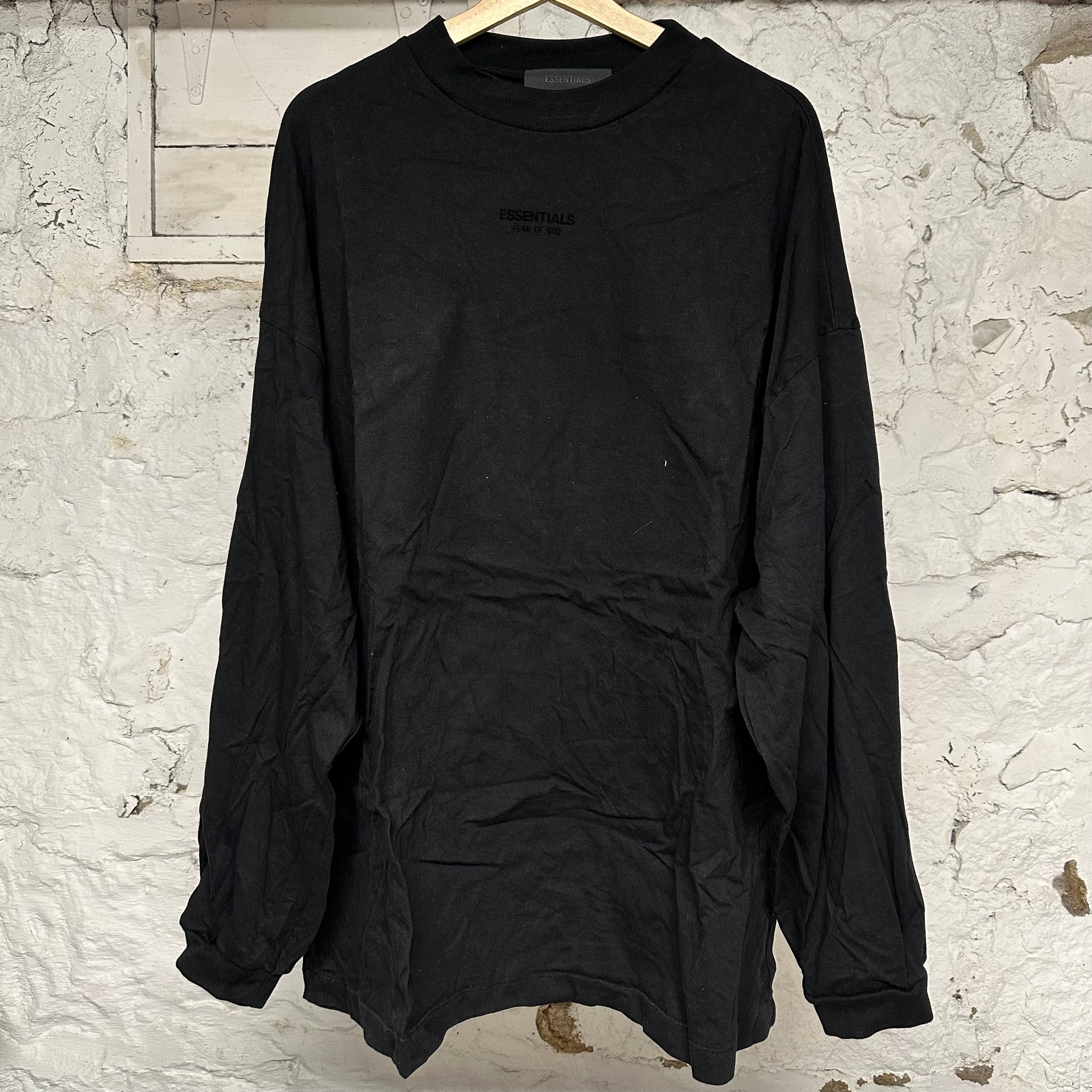 Fear of God Essentials Black Small Chest Logo L/S T-Shirt Sz L