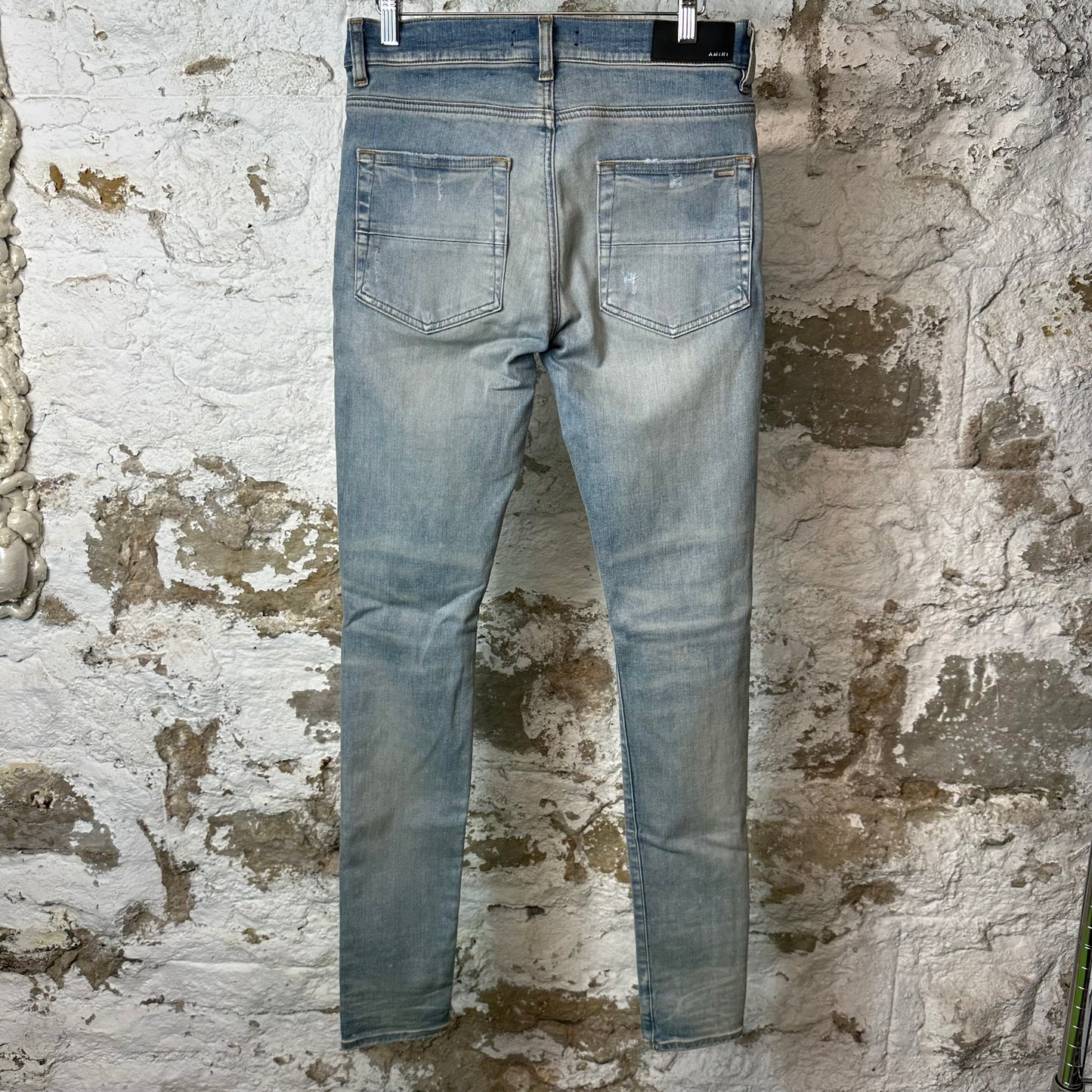 Amiri Knee Hole Plain Blue Denim Jeans Sz 30